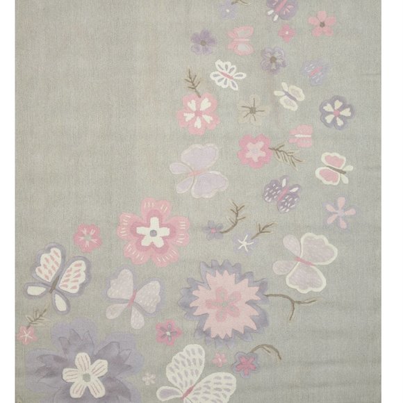 Gray Hand-Tufted Wool Transitional Kid's Butterfly Rug 4' x 6'